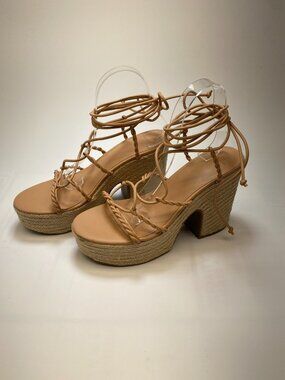 Marc Fisher Women's Oliver Espadrille Tan Strap Wedge Sandal Sz 10